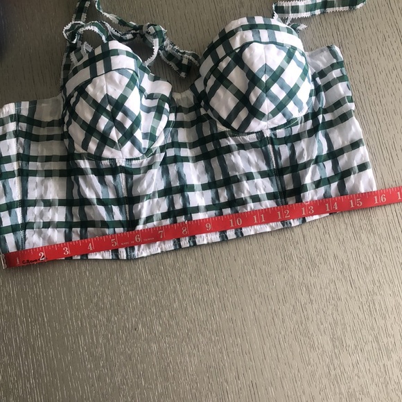 Rosie Assoulin Plaid Green and White Bustier Crop Top Size 10 - Picture 13 of 14
